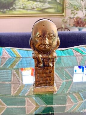 Vtg Brass Humpty Dumpty Sat On A Wall Piggy Bank Money Box Coin Slot